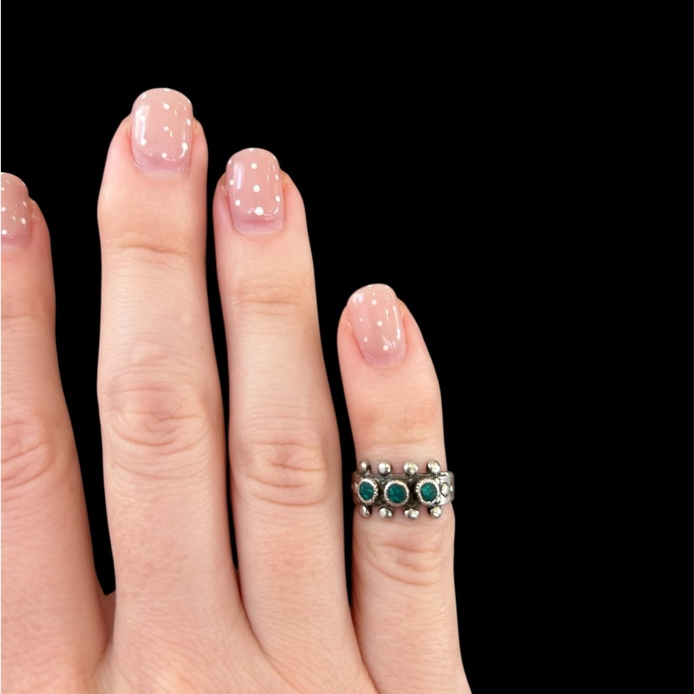 Vintage Turquoise and Sterling Ring: Zuni Style, Stamped Sterling